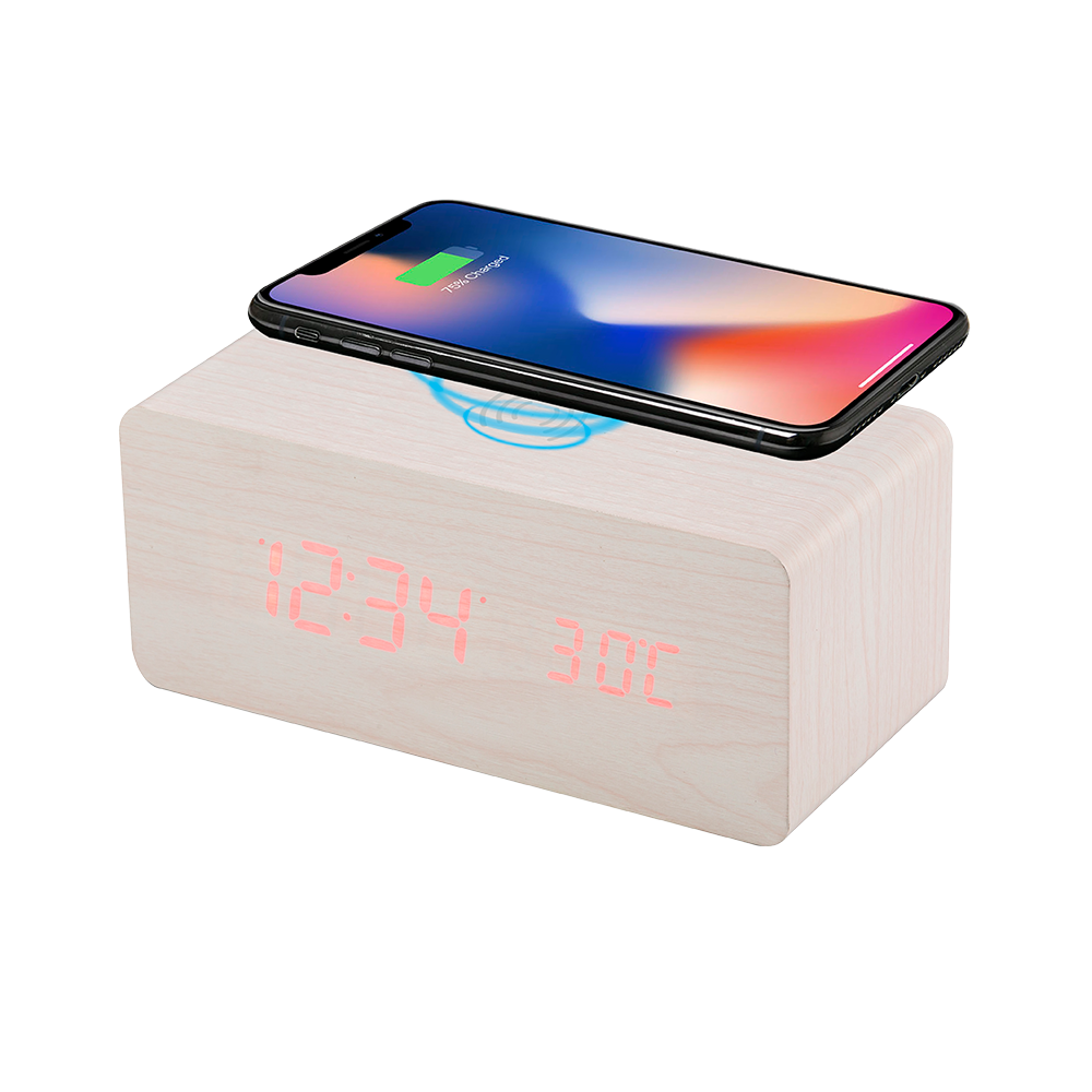 Alarm Clock + 5W Wireless Charging - White