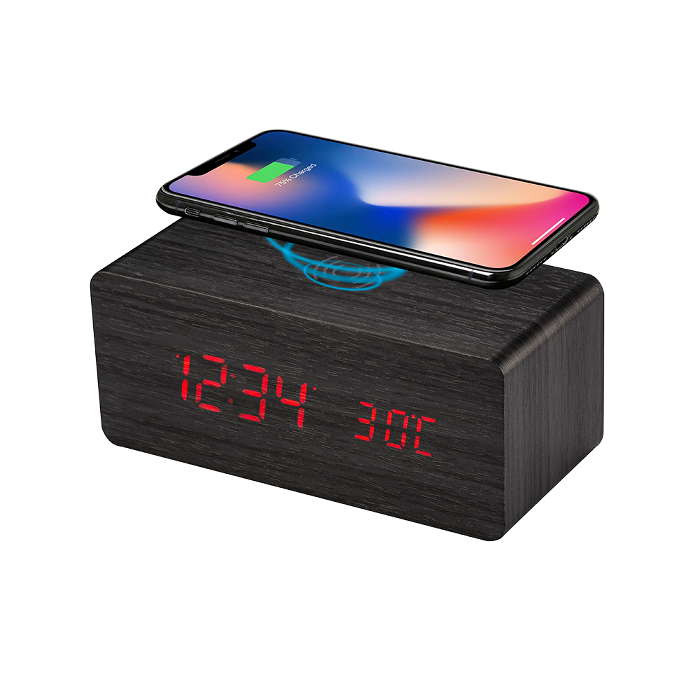 Alarm Clock + 5W Wireless Charging - Black