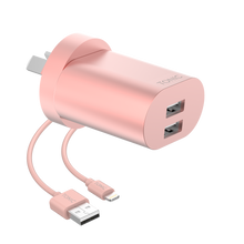 Load image into Gallery viewer, Dual Port USB-A Wall Charger with Lightning Cable - Rose Gold