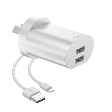 Load image into Gallery viewer, Dual Port USB-A Wall Charger with Lightning Cable - Space Grey