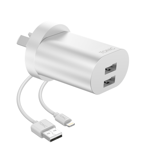 Dual Port USB-A Wall Charger with Lightning Cable - Space Grey