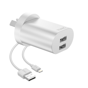 Dual Port USB-A Wall Charger with Lightning Cable - Space Grey