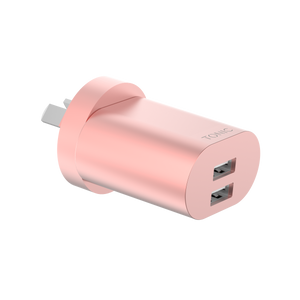 Dual Port USB-A Wall Charger with USB-C Cable - Rose Gold