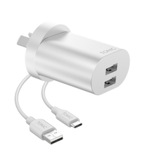 Load image into Gallery viewer, Dual USB-A Wall Charger with USB-C Cable - Space Grey