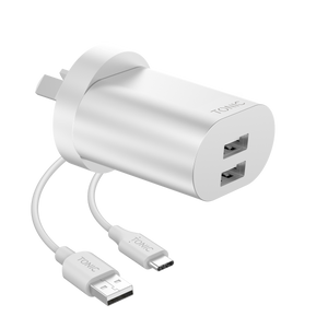 Dual USB-A Wall Charger with USB-C Cable - Space Grey