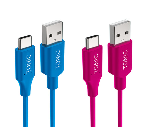 Twin pack USB-C 2.0 to USB-A Cable 1M - Blue/Pink